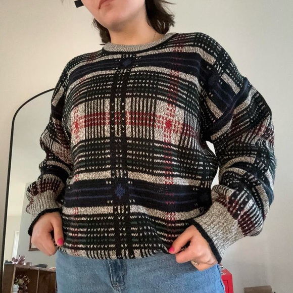 Vintage 80s Plaid Patterned Sweater - Picture 1 of 3
